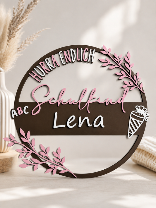 Einschulungsschild personalisiert mit Name | Hurra endlich Schulkind | Ich bin ein Schulkind | Geschenk Schulanfang Kind Deko