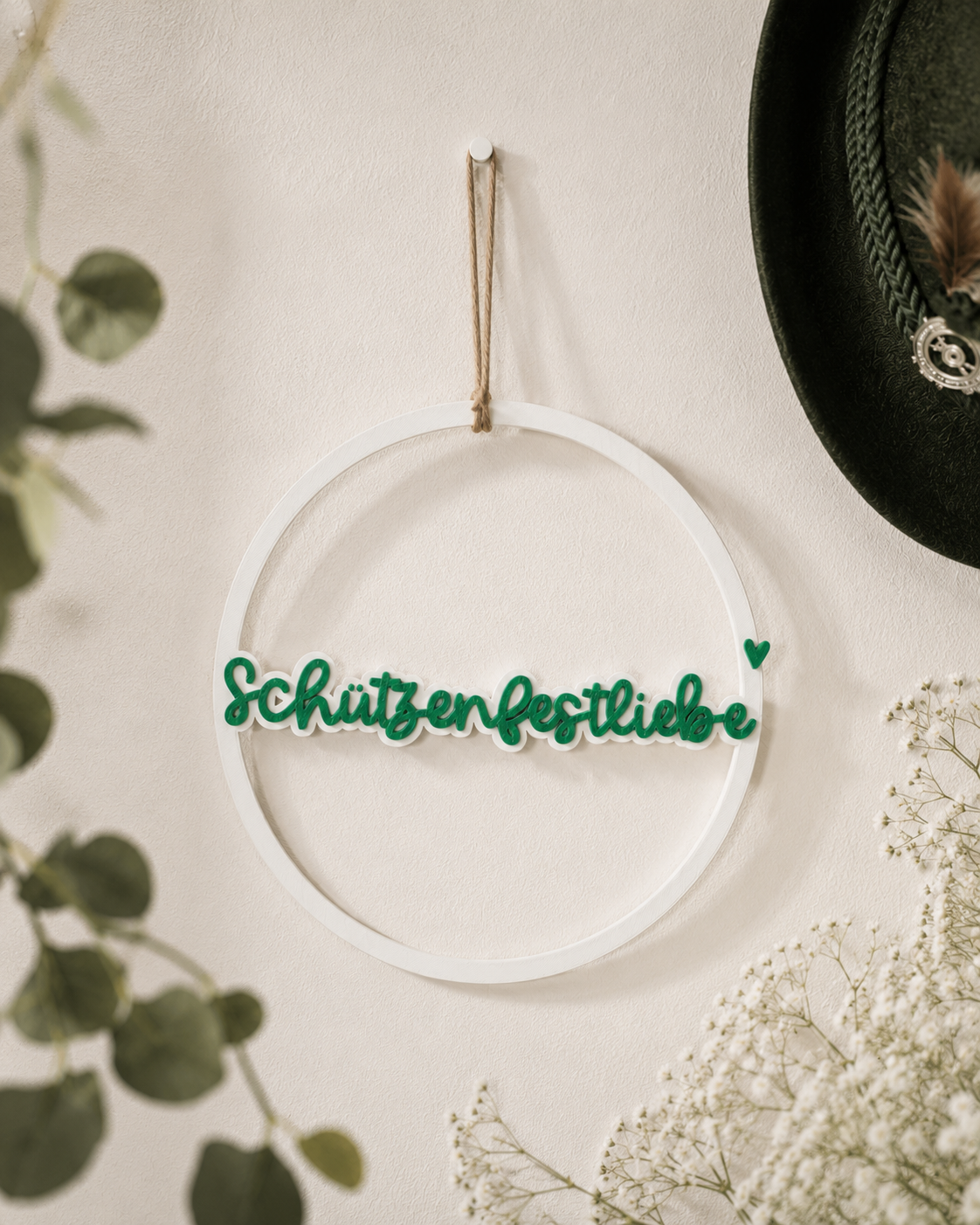 Schützenfestliebe Dekoring | Schützenfest Deko Wanddeko | Geschenk für Schützenfest Fans | Schützenverein | Grün Weiß | 3D Druck