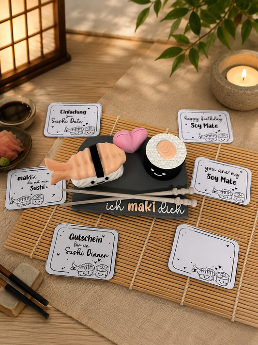 Sushi Gutschein Date Einladung Geschenk für Freund Freundin | Sushi Deko Kawaii Geschenkidee | Jahrestag Paar Geschenk 3D Druck | Tischdeko