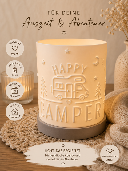 Happy Camper Windlicht mit LED Licht | Camping Deko | Wohnmobil Geschenk | Vanlife Licht | Camper Dekoration 3D Druck