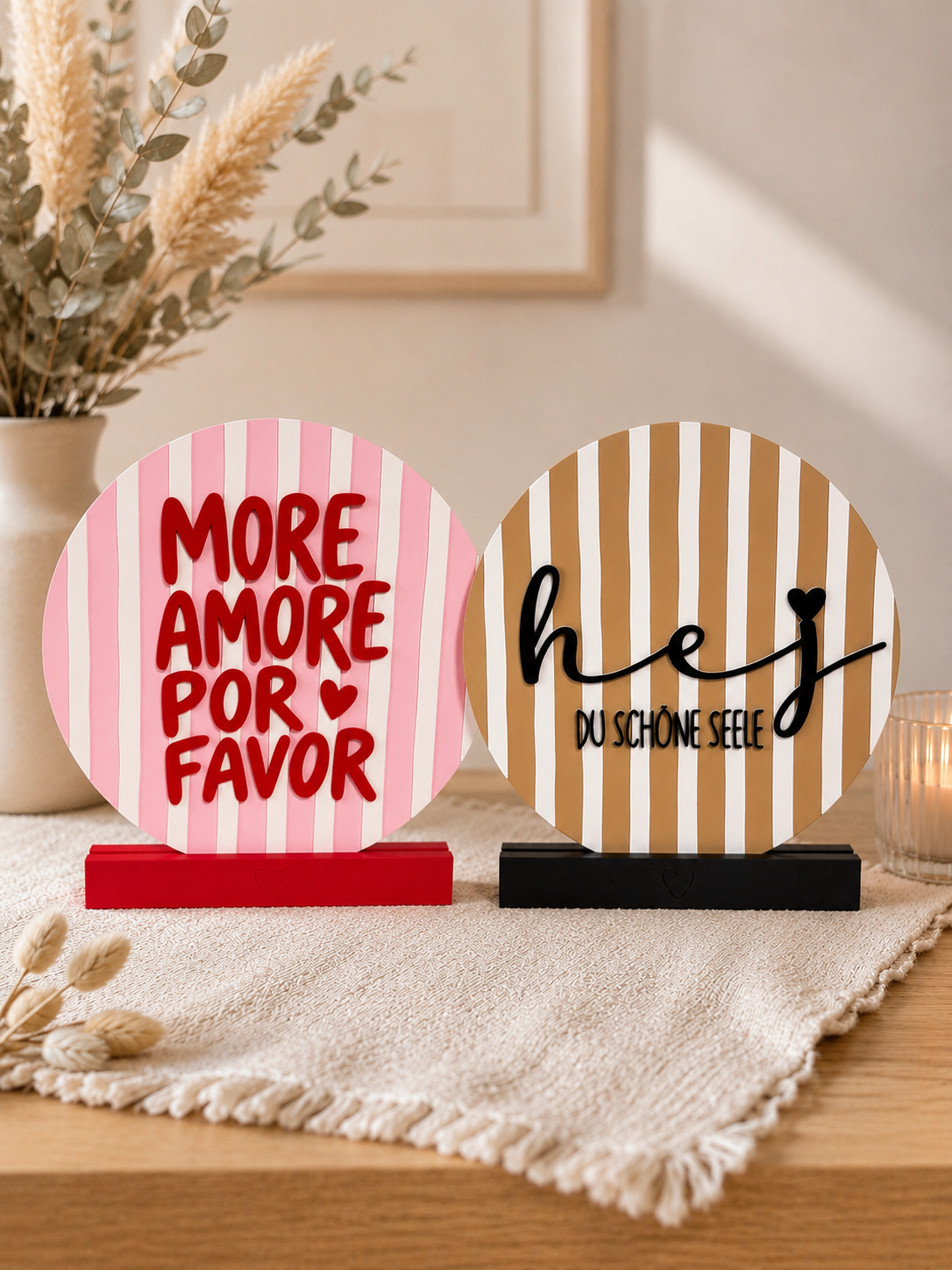 Deko Aufsteller mit Spruch | Hej du schöne Seele | More Amore Por Favor | Geschenk für Lieblingsmenschen | Moderne Deko