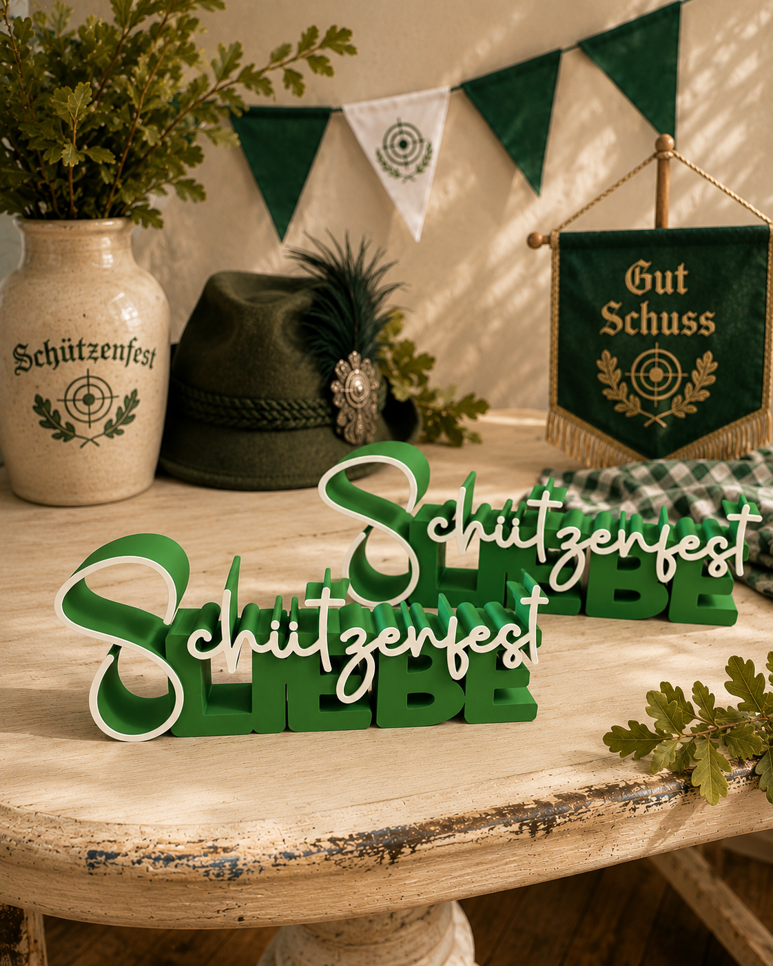 Schützenfest Liebe Aufsteller Grün Weiß | Schützenfest Deko aus 3D Druck | Geschenkidee für Schützenverein & Festzelt