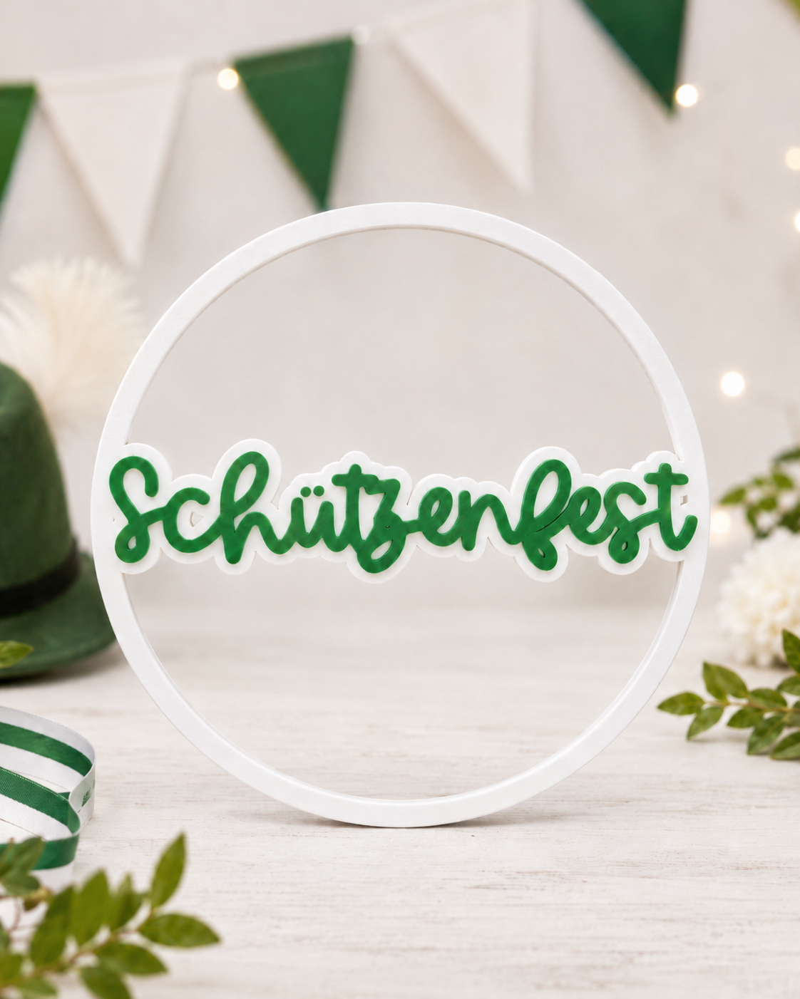 Schützenfestliebe Dekoring | Schützenfest Deko Wanddeko | Geschenk für Schützenfest Fans | Schützenverein | Grün Weiß | 3D Druck