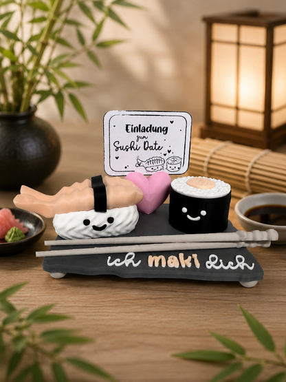 Sushi Gutschein Date Einladung Geschenk für Freund Freundin | Sushi Deko Kawaii Geschenkidee | Jahrestag Paar Geschenk 3D Druck | Tischdeko