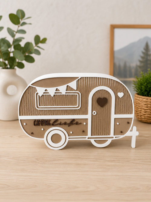 3D Druck Camping Licht mit LED-Teelicht, Wohnwagen Deko, Camper Geschenk, Nachtlicht für Vanlife & Campingfans