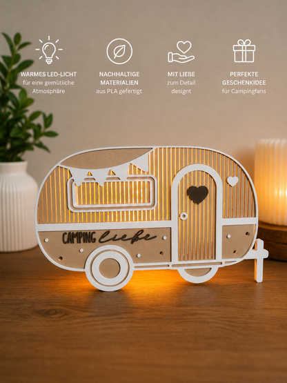 3D Druck Camping Licht mit LED-Teelicht, Wohnwagen Deko, Camper Geschenk, Nachtlicht für Vanlife & Campingfans