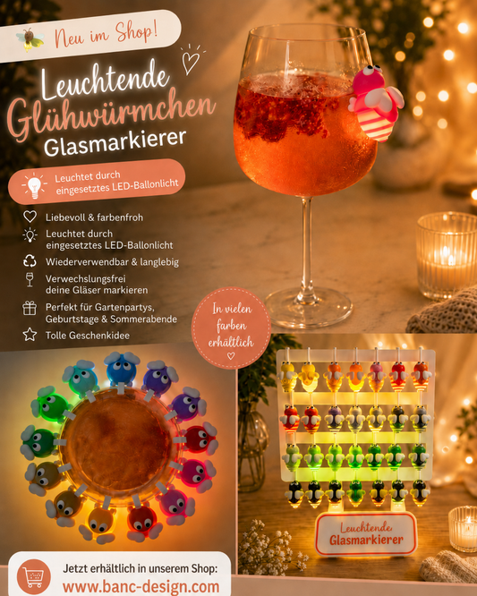 Leuchtende Glasmarkierer Glühwürmchen | Leuchtende Glasanhänger für Getränke, Cocktails, Kindergeburtstag, Feiern & Gartenpartys | Geschenkidee