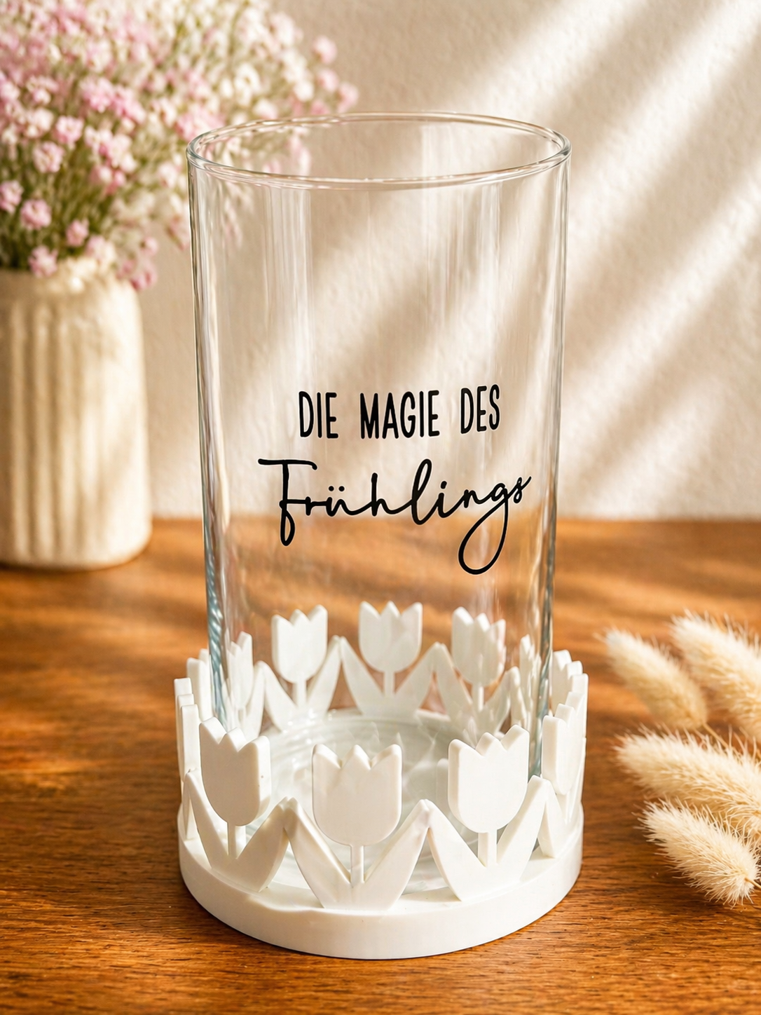 Frühlings Windlicht mit Glas – Tulpenkranz aus 3D Druck