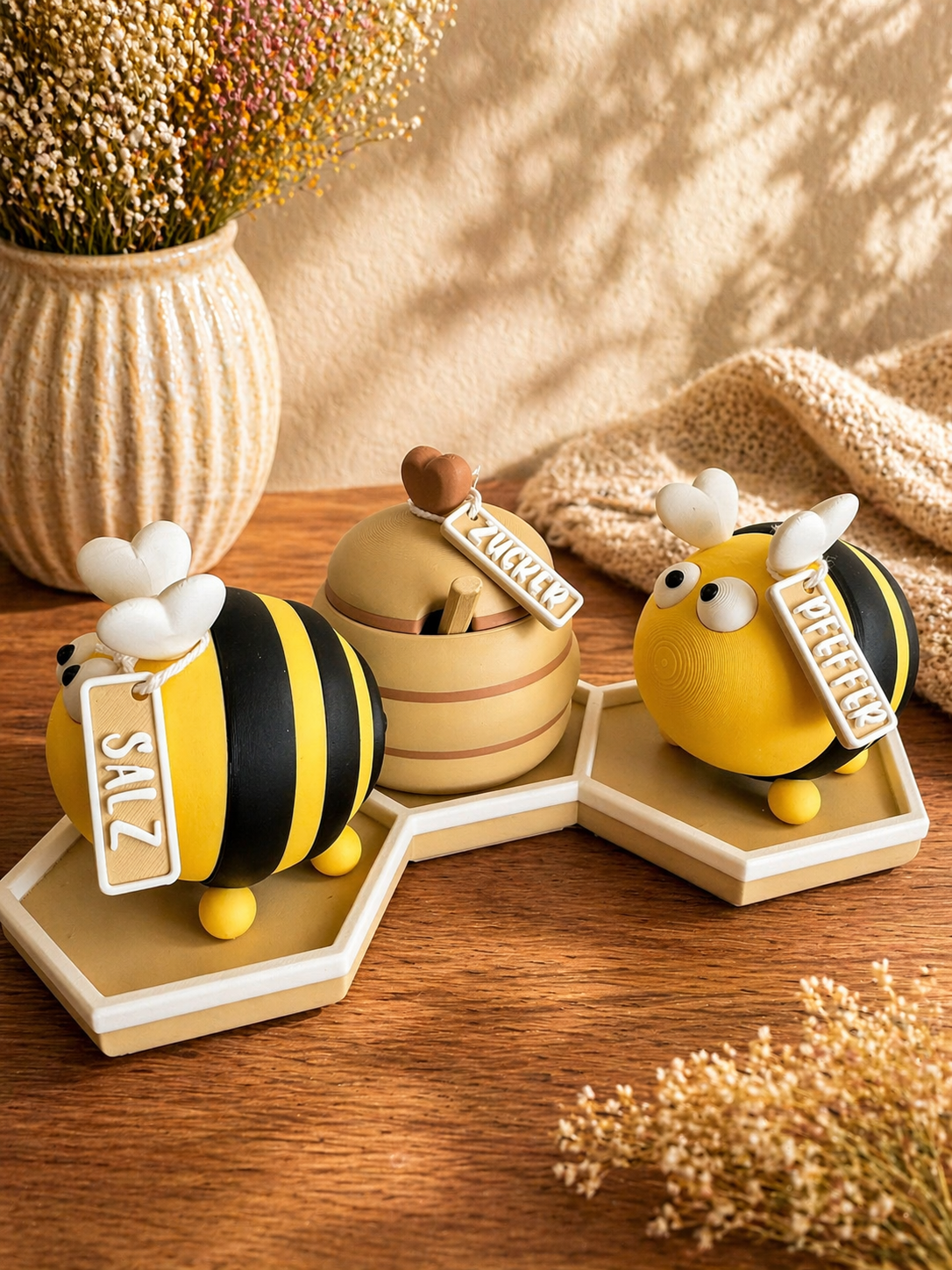 Hummel-Set mit Zuckerdose & Salz-/Pfefferstreuern