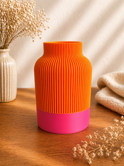 Japandi Vase Pink Orange, Moderne Blumenvase, 3D Druck Vase, Minimalistische Wohndeko, Geschenkidee, Trockenblumen