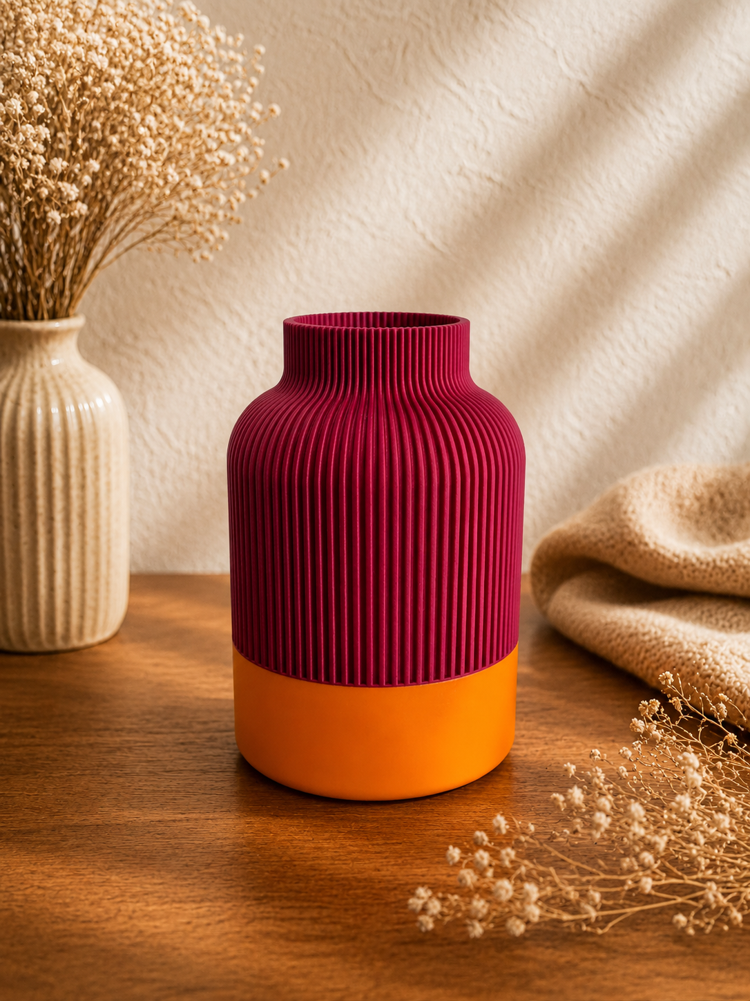 Japandi Vase Pink Orange, Moderne Blumenvase, 3D Druck Vase, Minimalistische Wohndeko, Geschenkidee, Trockenblumen