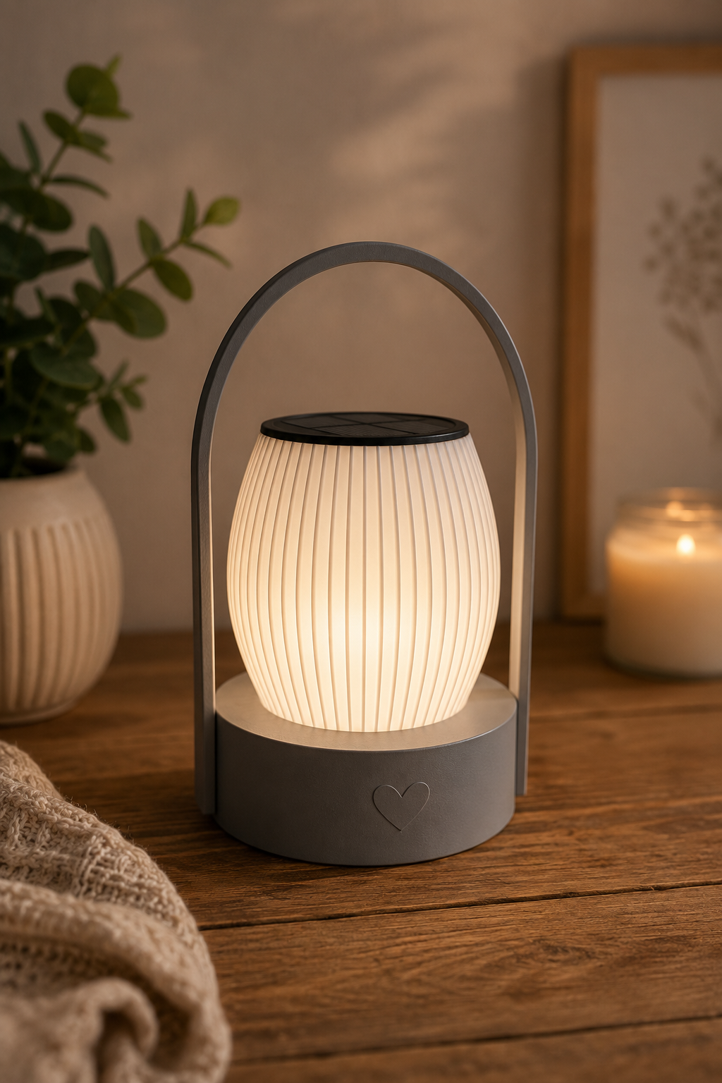 Solarleuchte Camping und Garten modern | Wetterfeste LED Laterne für Balkon & Terrasse | Nachhaltige Outdoor Tischlampe Solarlicht, 3D Druck